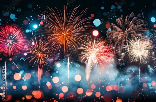 Fireworks Display With Smoke and Bokeh