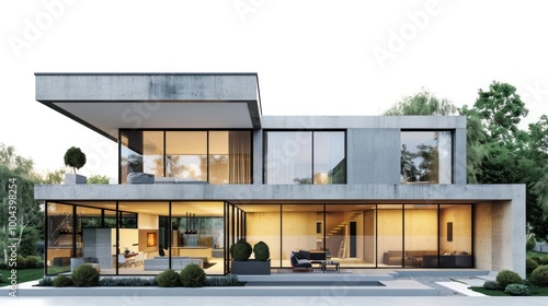 Modern Concrete House with Large Windows