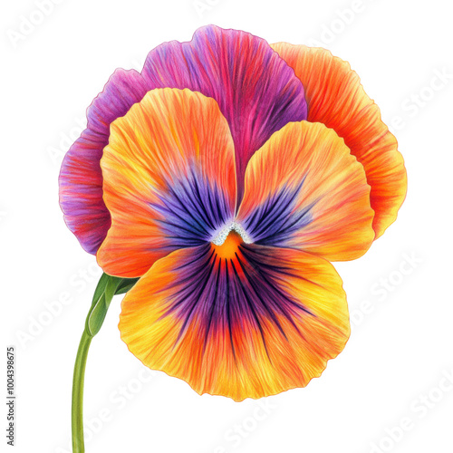 Pansy: A vibrant pansy flower on a stem. png, transparent background.
