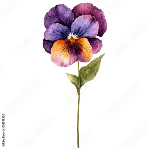 Pansy: A vibrant pansy flower on a stem. png, transparent background.