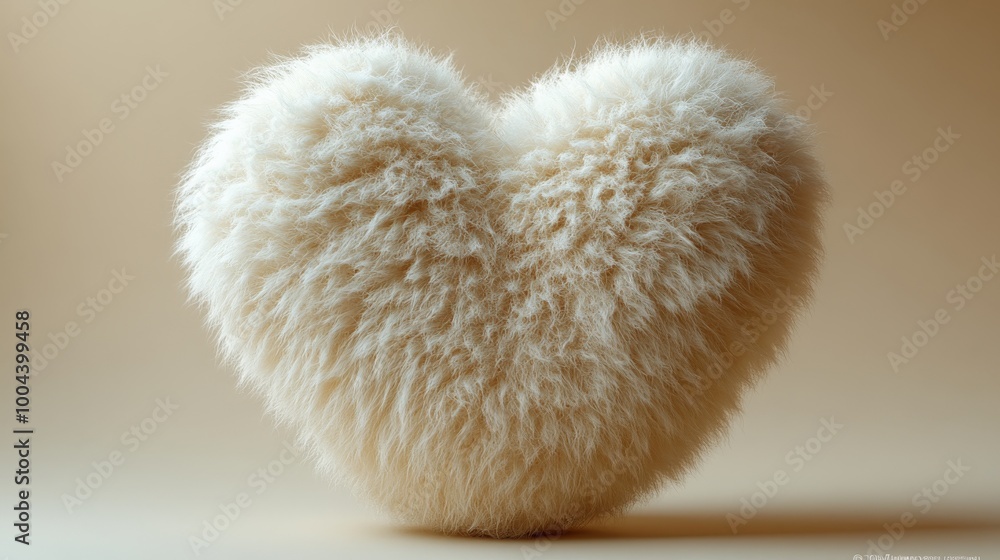 Heart-shaped fluffy pillow on beige background Heart-shaped fluffy pillow on beige background