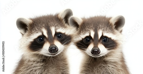 Two raccoons with striking masks exploring together in a natural setting