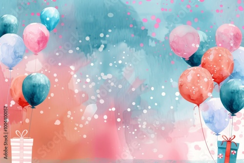 Watercolor Balloons and Gift