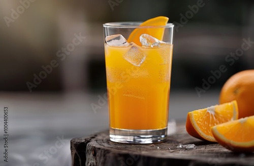 Orange Juice With Ice on a Wooden Surface