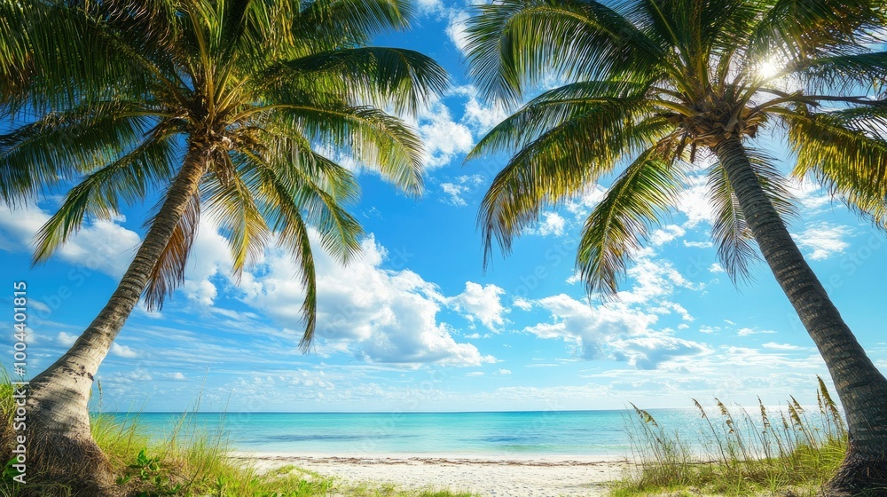 Coconut trees and blue sky looking beach. Coconut trees and blue sky looking beach.