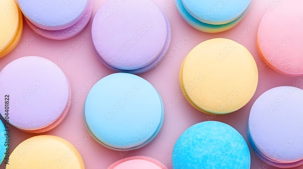 Obraz premium Colorful Macarons on Pink Background - Sweet Treats & Bakery Delight