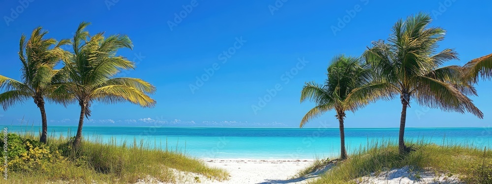 Coconut trees and blue sky looking beach. Coconut trees and blue sky looking beach.