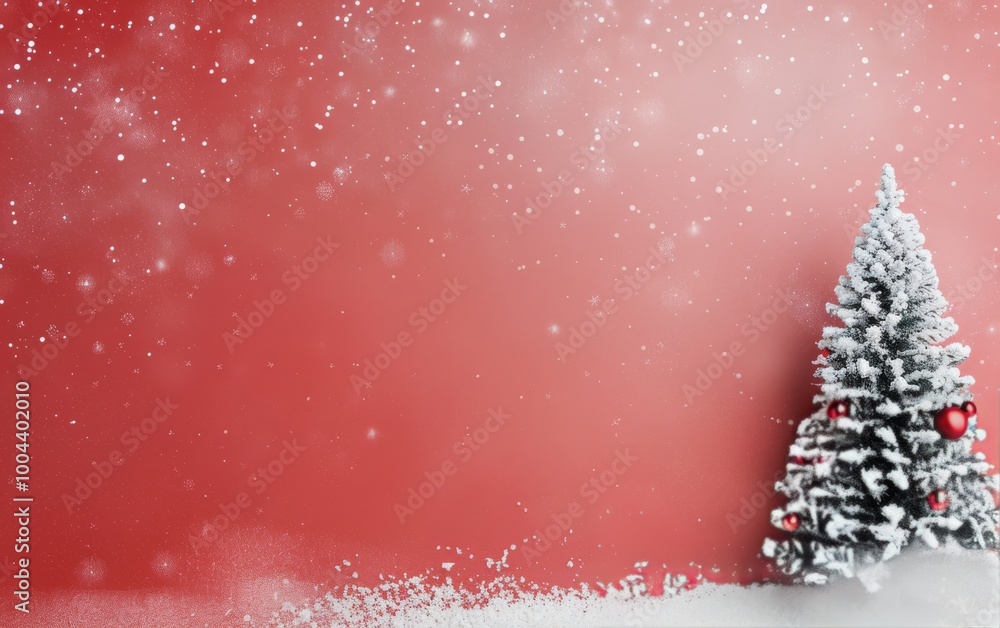 Festively Decorated Christmas Tree Against a Red Background With Snowflakes Festively Decorated Christmas Tree Against a Red Background With Snowflakes