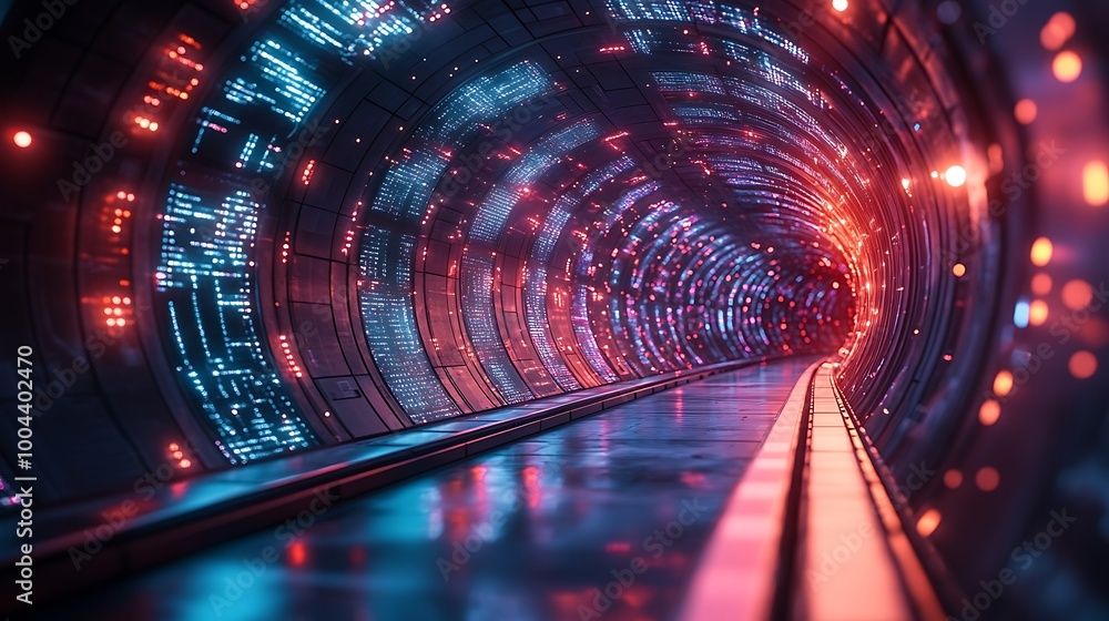 Abstract tunnel, corridor with rays of light and new highlights. Abstract red and blue background Abstract tunnel, corridor with rays of light and new highlights. Abstract red and blue background