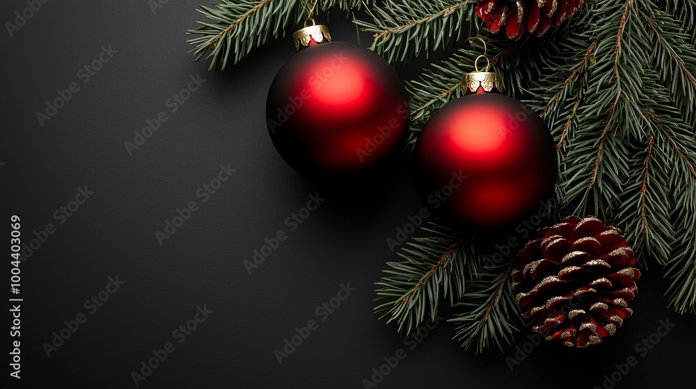 Happy New Year and Christmas. Festive composition. New Year's design. Shiny golden balls, fir branches, confetti and baubles. Christmas background. Happy New Year and Christmas. Festive composition. New Year's design. Shiny golden balls, fir branches, confetti and baubles. Christmas background.