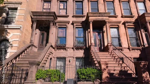 Harlem Brownstones in Mount Morris Park Historic District. Row of Townhouses Manhattan, New York City