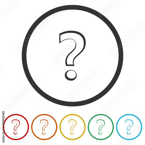 Question mark icon. Set icons in color circle buttons