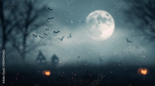 Bats Flying Under Full Moon on Halloween Night