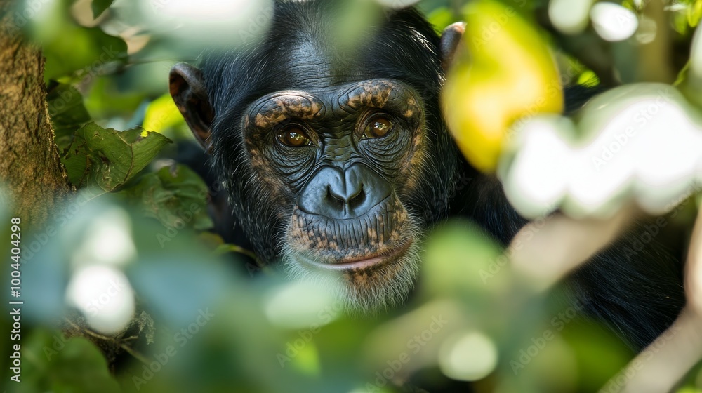 A chimpanzee lives in Forest, a protected area. You can see this amazing animal on a safari, exploring the African wildlife. A chimpanzee lives in Forest, a protected area. You can see this amazing animal on a safari, exploring the African wildlife.