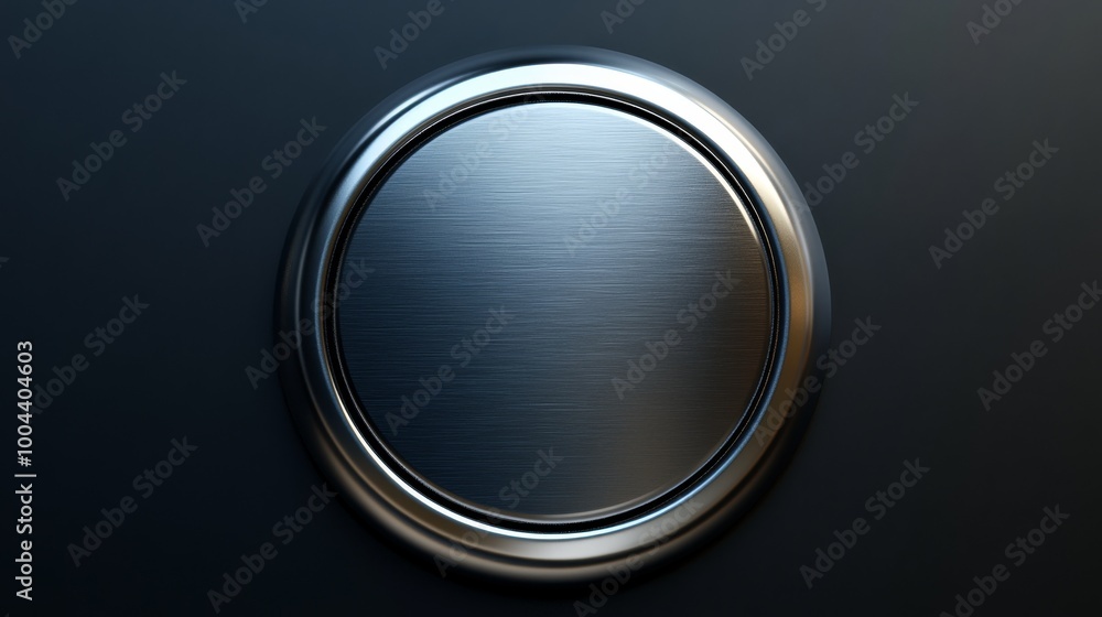 A circular button made of steel, with a metallic border, designed for websites. A circular button made of steel, with a metallic border, designed for websites.