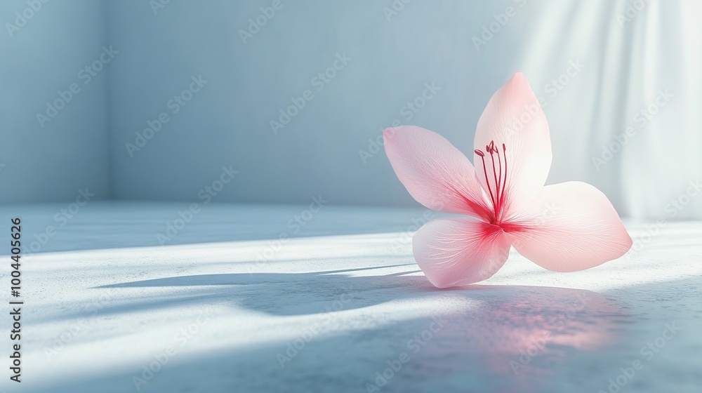 A delicate pink flower on a serene surface. A delicate pink flower on a serene surface.