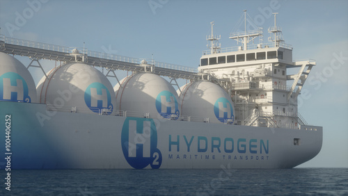 Large cargo ship transporting hydrogen. Realistic 3d render. photo