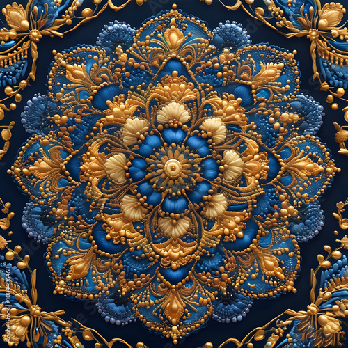 Wallpaper Mural Fabric design, Mandala Pattern  style, beautiful Luxury Mandala , golden, blue ornament background design, generative ai background .
 Torontodigital.ca