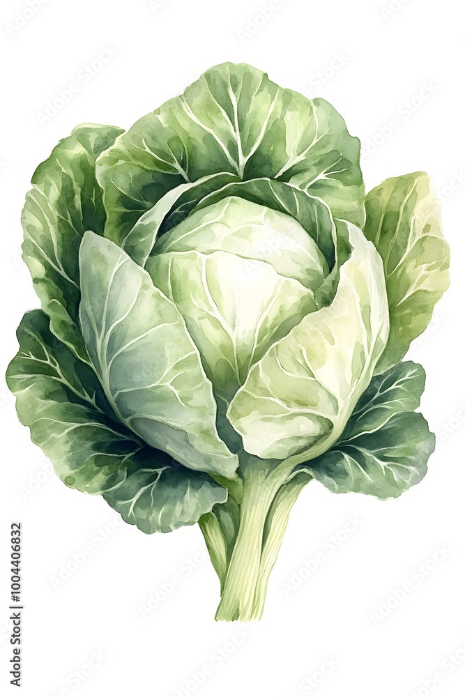 Fototapeta premium Whimsical Watercolor Cabbage in Soft Pastel Hues for Nursery and Baby Shower Decor