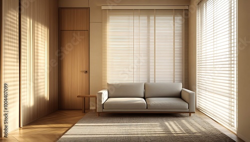 Bright, Beige Minimalist Living Room with Natural Light.