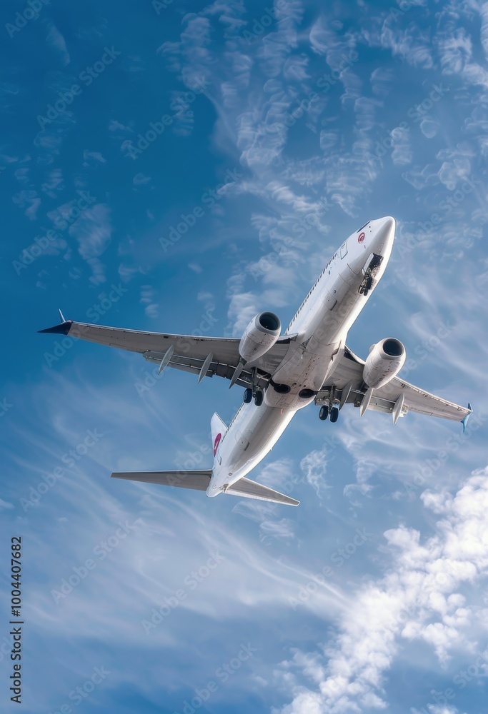 Fototapeta premium Aerial View From Airplane Wing Over Fluffy Clouds During Daylight