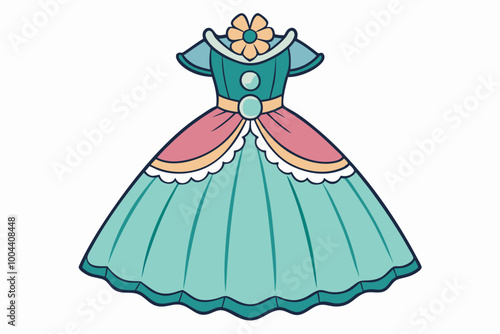 Elegant summer dress with ornaments and a full skirt color variation