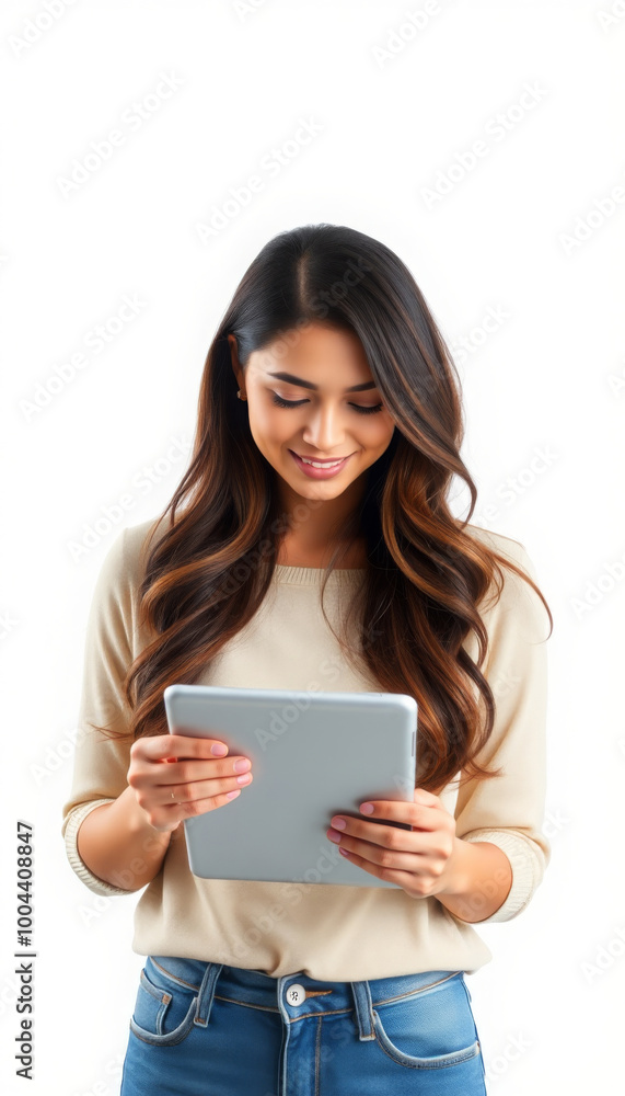woman holding tablet computer