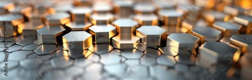 Close-Up of Metallic Hexagonal Tiles Reflecting Light in a Contemporary Setting