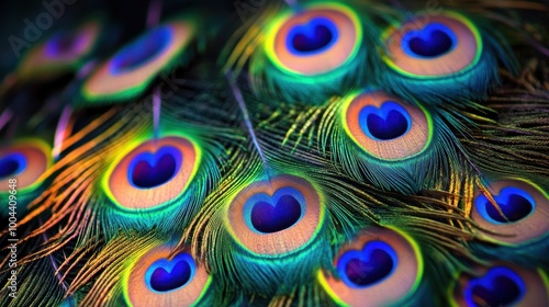 Vibrant peacock feathers showcasing intricate patterns in a colorful display of nature's artistry