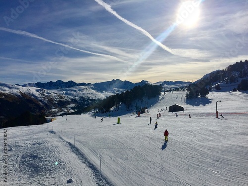 skiing in the mountains
