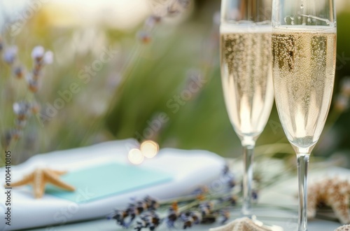 Two Champagne Flutes on Table