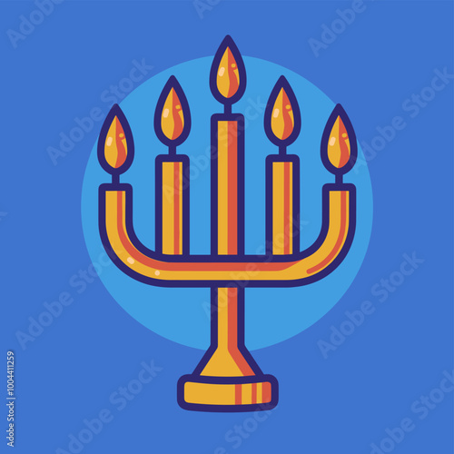 Hanukkah menorah flat color icon on blue background. Vector illustration.