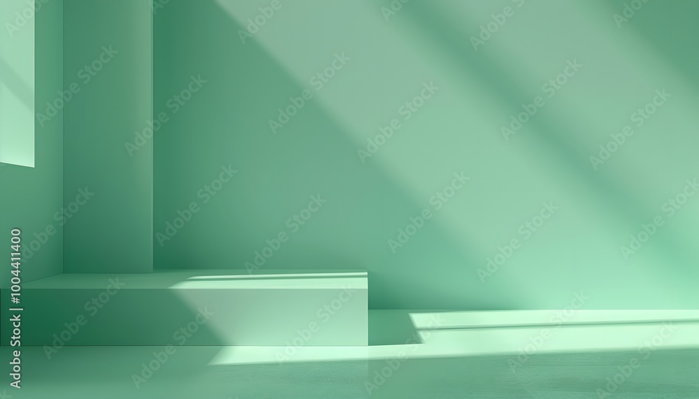 Fototapeta premium Minimalist Green 3D Banner With Sunlight