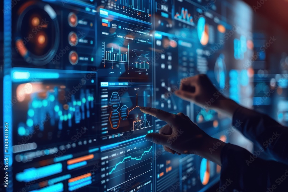 A man is sitting in front of a computer monitor with a map of the world on it, generative ai image A man is sitting in front of a computer monitor with a map of the world on it, generative ai image