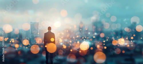 Man Silhouetted Against City Lights