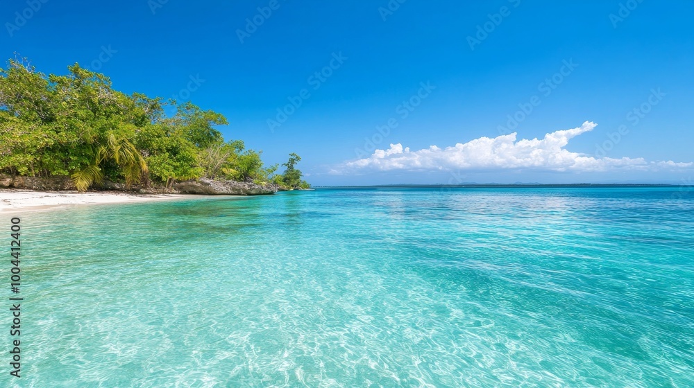 Fototapeta premium Serene Tropical Beach with Crystal Clear Water