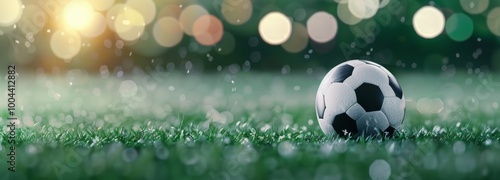 Soccer Ball on Wet Grass in Rain During Evening Light