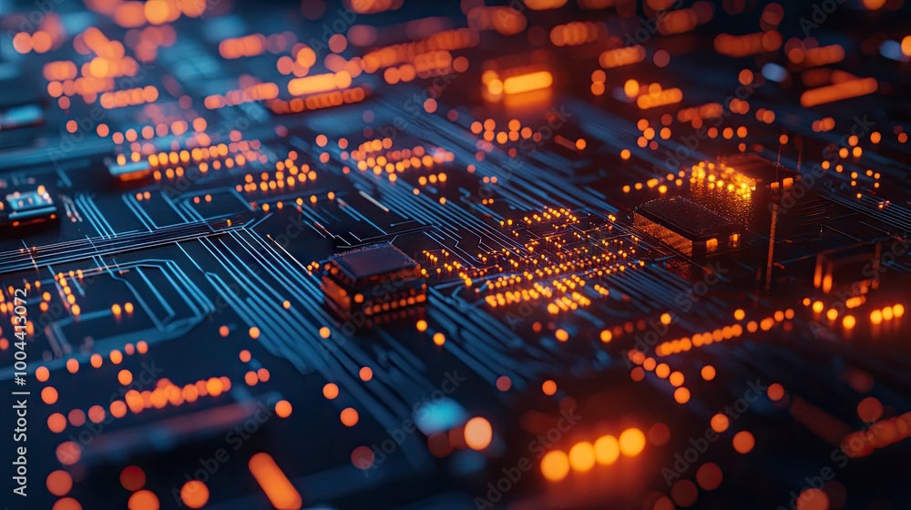 Close-up of digital data moving on a circuit board, symbolizing AI, computer technology, and data processing. Close-up of digital data moving on a circuit board, symbolizing AI, computer technology, and data processing.