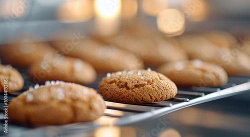 Freshly Baked Cookies Cooling on a Wire Rack in a Cozy Kitchen