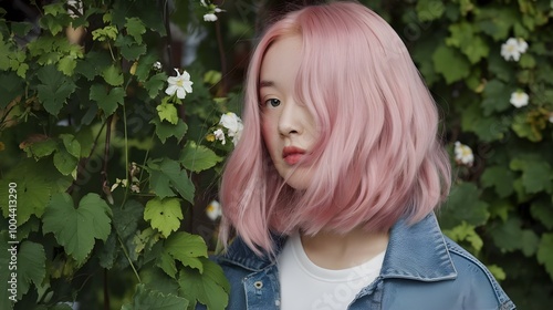 portrait of a beautiful pink hair woman 