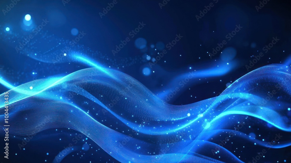 Abstract Blue Waves with Glowing Particles Abstract Blue Waves with Glowing Particles