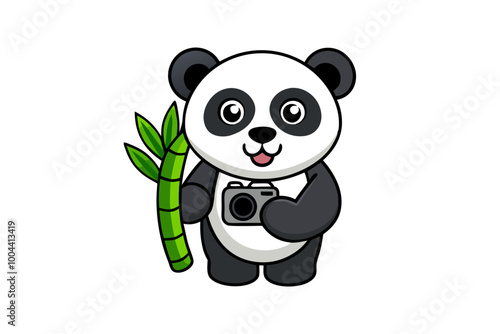  Panda Holding a Camera Taking Photos of Bamboo Clipart Vector Illustration