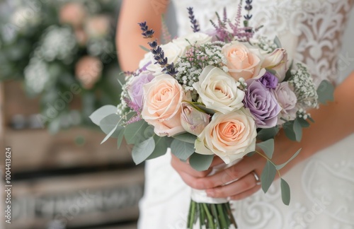 Bridal Bouquet With Peach and Lavender Roses