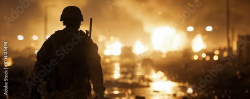 Soldier In Urban Firefight At Night