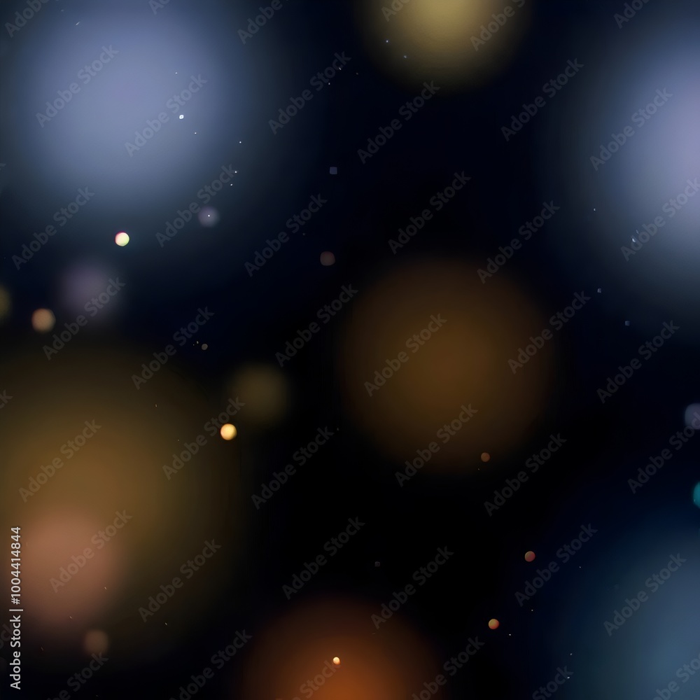 Abstract dark blue space background with blurry circles and glowing dots. 3D illustration. Abstract dark blue space background with blurry circles and glowing dots. 3D illustration.