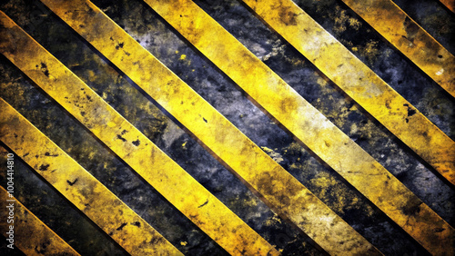 Diagonal yellow and black stripes create a cautionary pattern. The worn and rusted appearance adds a rugged and industrial feel.AI generated.