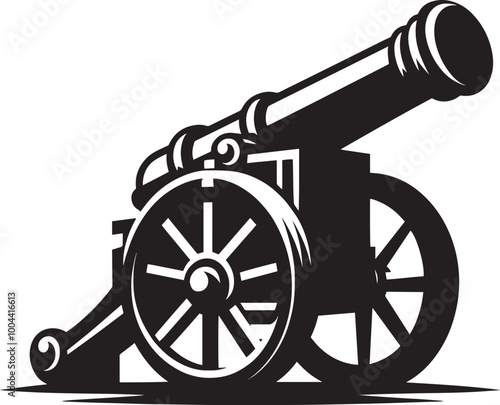 Old War Cannon silhouette vector illustration isolated on a white background