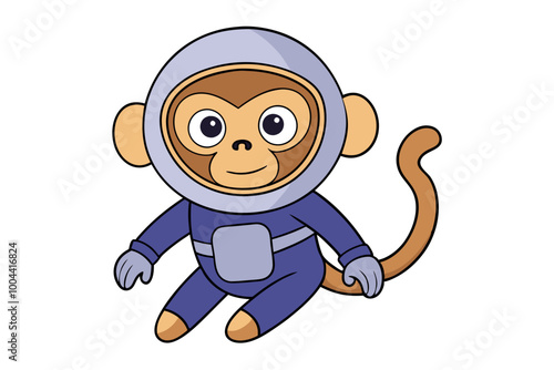 Monkey Dressed as an Astronaut Floating in Space Clipart Vector Illustration