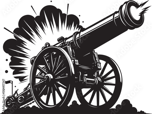 Old War Cannon silhouette vector illustration isolated on a white background