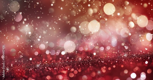 Glittering Red and Pink Bokeh Background With Sparkling Lights in Evening Set...